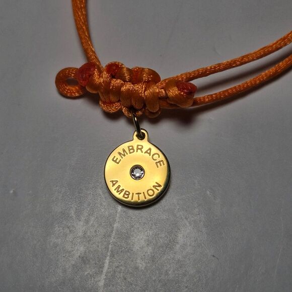 Tory Burch Embrace Ambition Nylon Cord Bracelet Orange Gold Gemini Link Charm - Picture 3 of 6